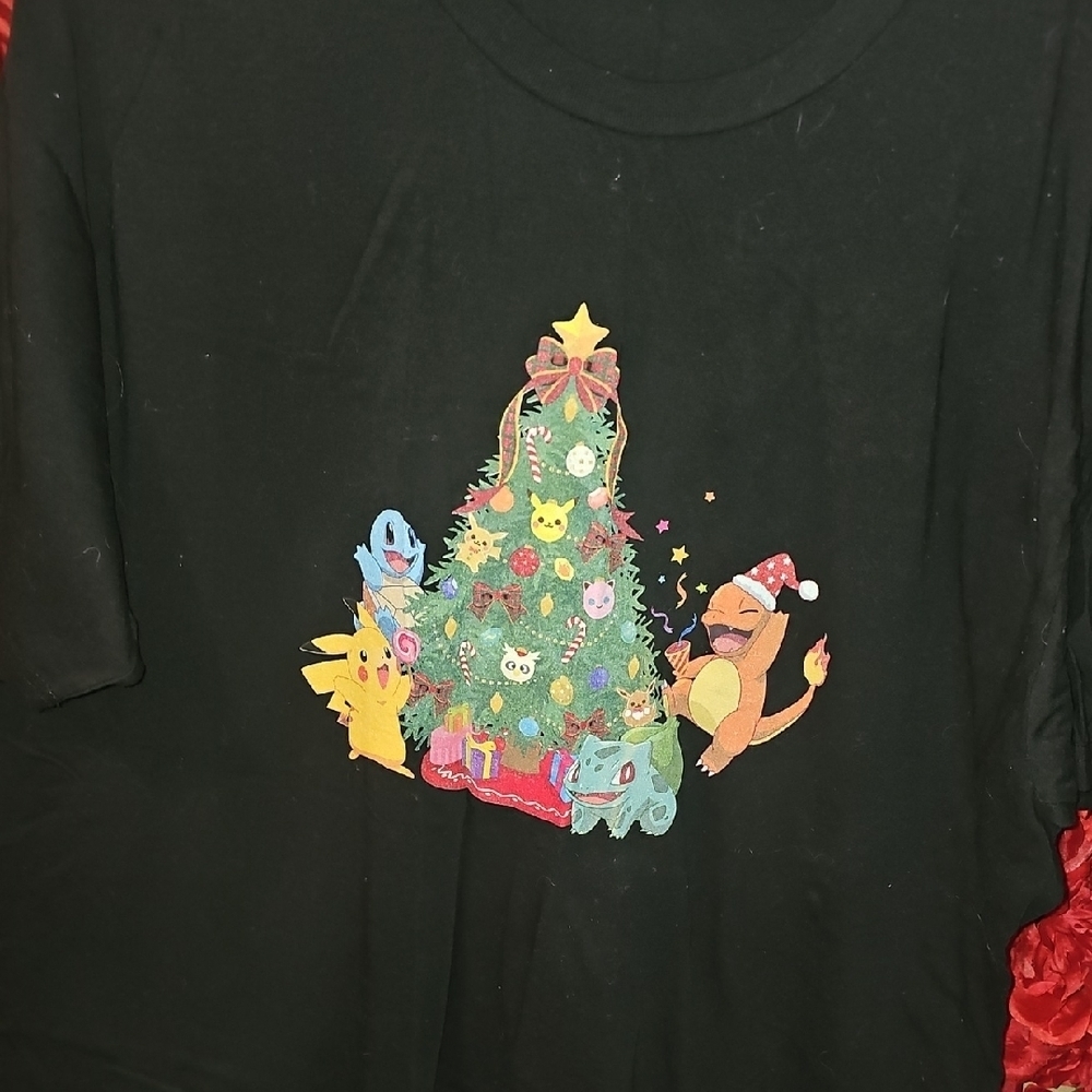 Zuni Adult Pokemon Christmas Black Graphic T-Shirt Size 2XL